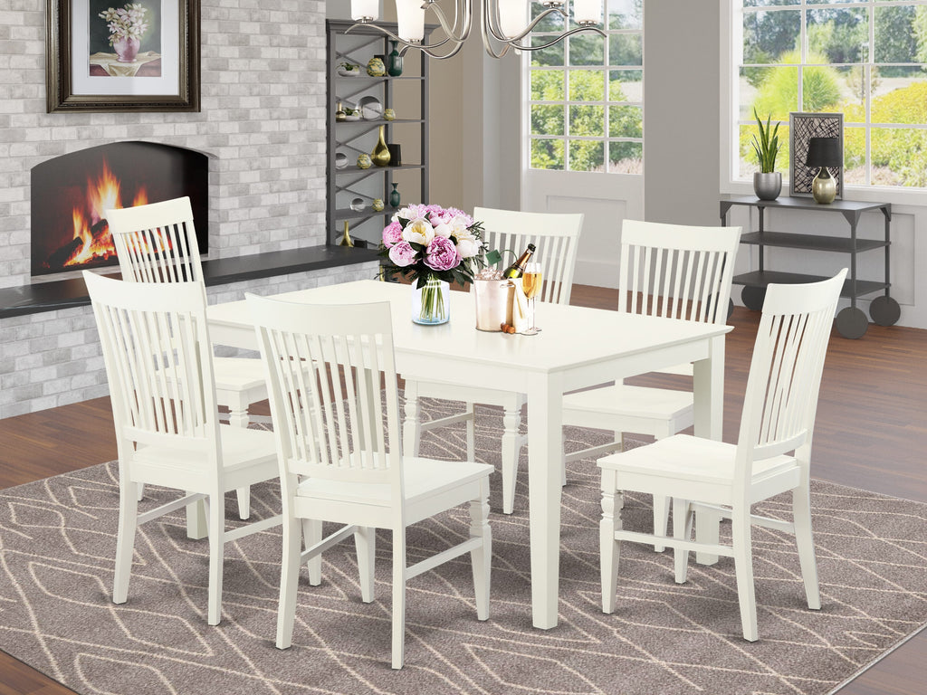 Linen White CAWE7-8I2-Q 7-Piece Dining Ensemble with Rectangular Table & Solid Wood Chairs, 36x60