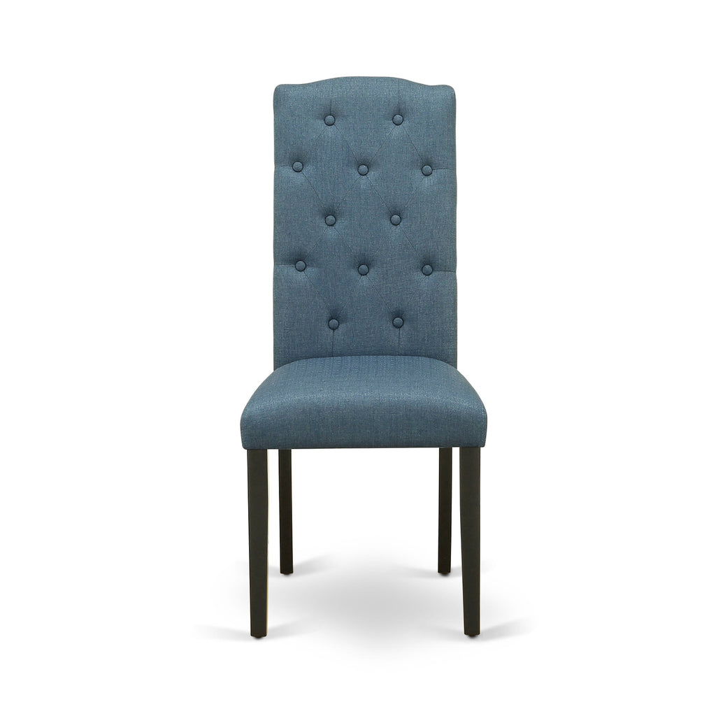 X696C9NW9-L 7-Piece Dining Ensemble with Rectangular Table and Blue Upholstered Chairs Table & 6 Chairs