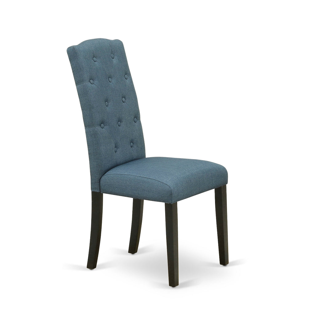 X696C9NW9-L 7-Piece Dining Ensemble with Rectangular Table and Blue Upholstered Chairs Table & 6 Chairs