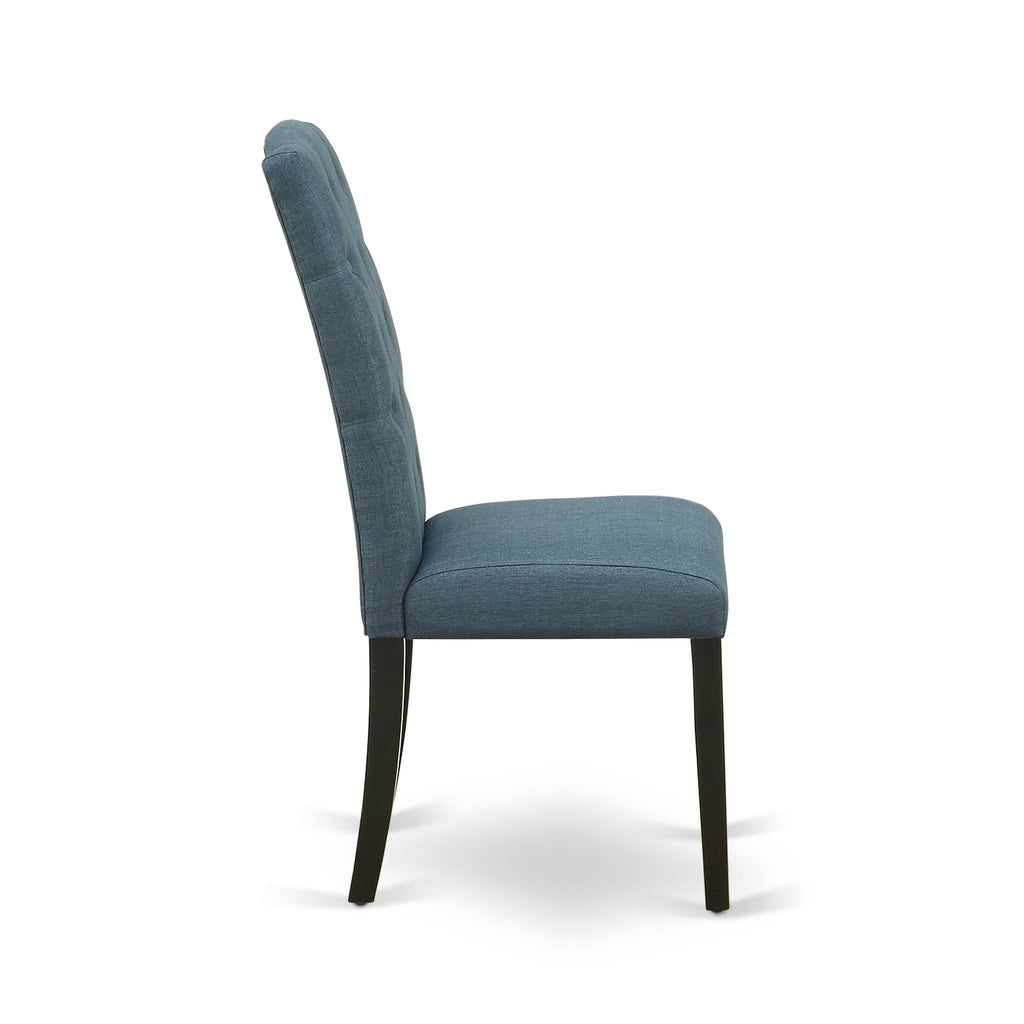 X696CWEYQ-S 5-piece Set Rectangular Table & X-Leg Design, Plus 4 Mineral Blue Linen Chairs for Dining Room