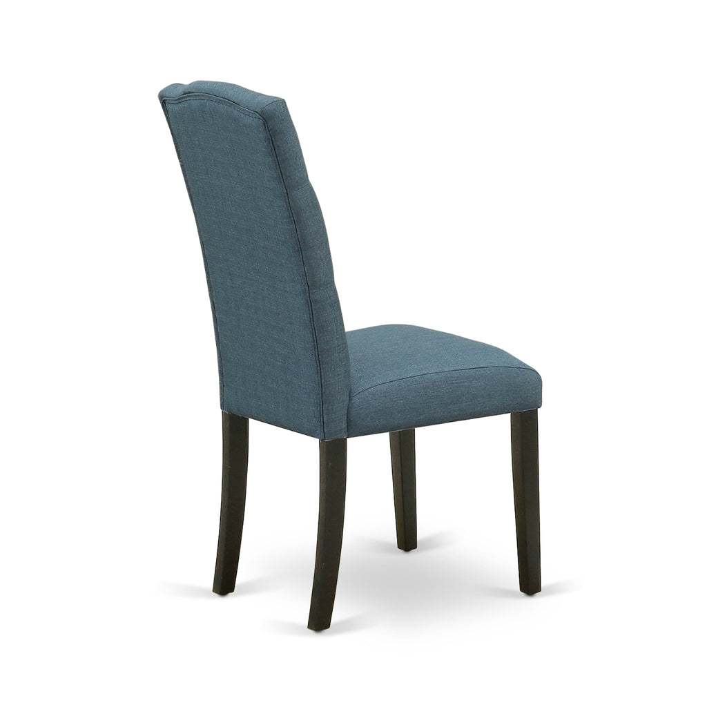 X696CWEYQ-S 5-piece Set Rectangular Table & X-Leg Design, Plus 4 Mineral Blue Linen Chairs for Dining Room