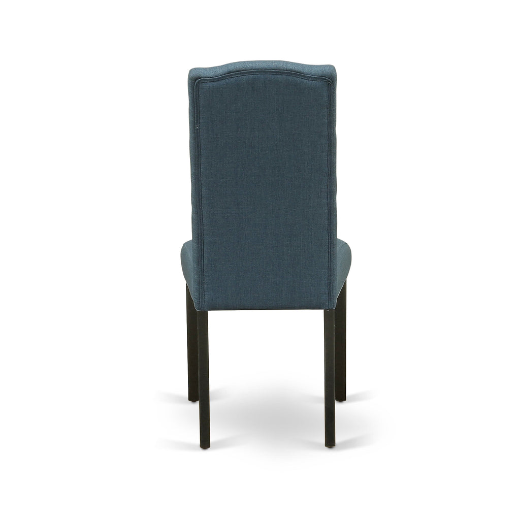WECE5-QTY-FK 5-Piece Dining Ensemble Rectangle Table with Leaf & 4 Blue Parson Chairs, Black Finish, 42x60