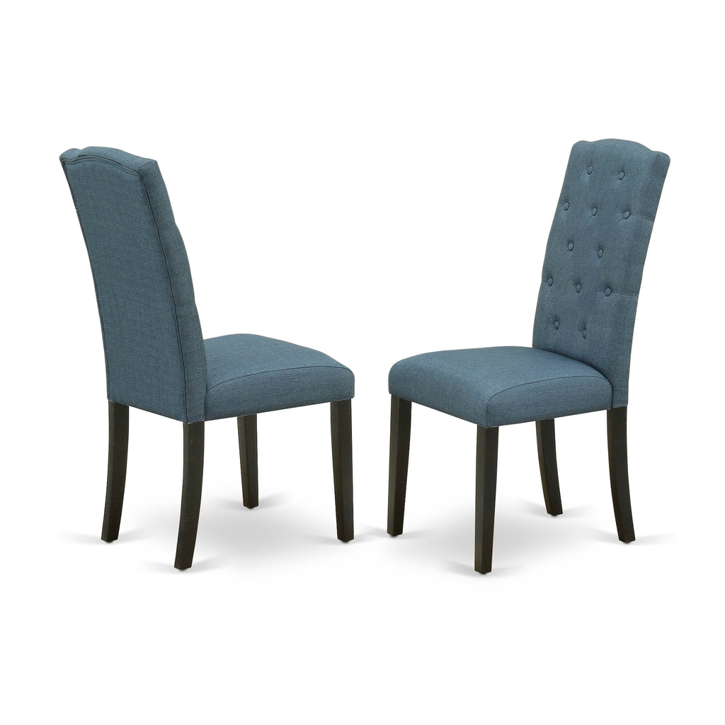 WECE5-QTY-FK 5-Piece Dining Ensemble Rectangle Table with Leaf & 4 Blue Parson Chairs, Black Finish, 42x60