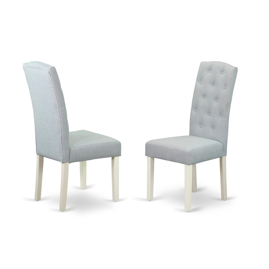 AVCE5-3UR-C1 5-Piece Set Rotund Dining Table w/Expansion Leaf & 4 Sky Blue Chairs, 42x60, White Finish