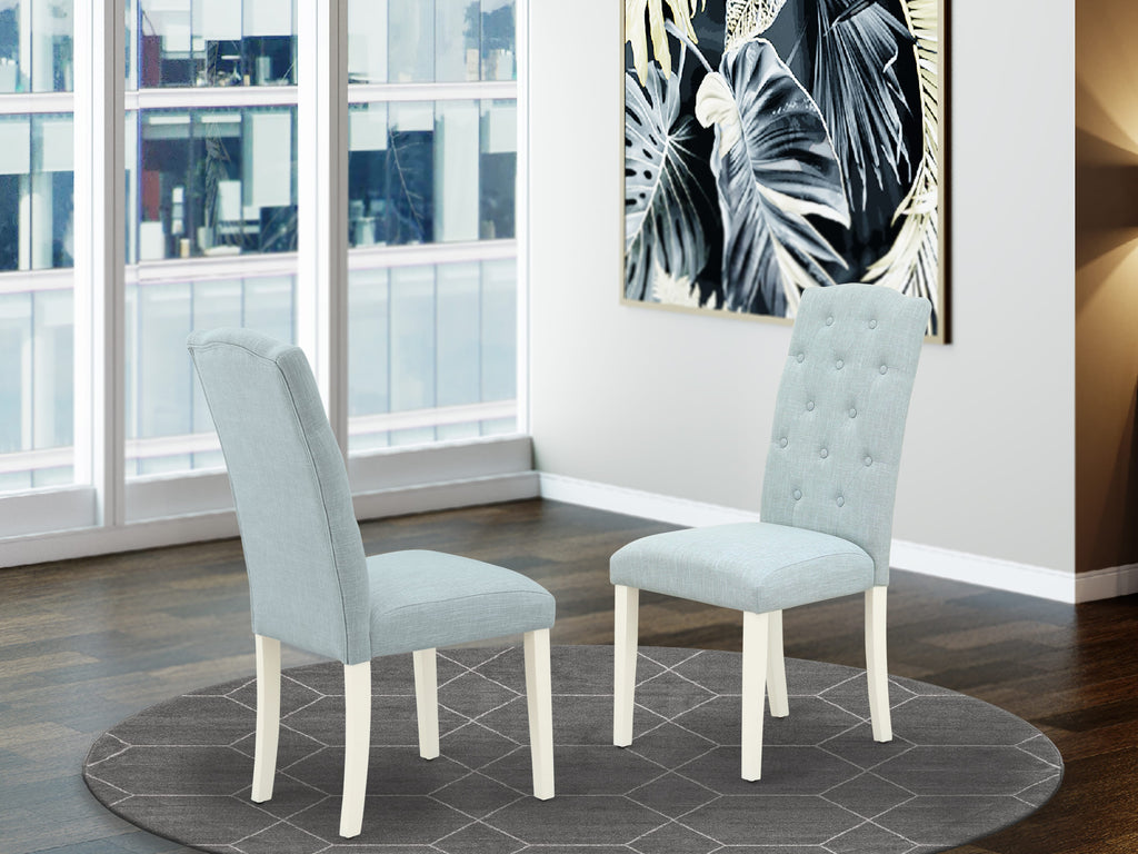 Stylish CEP2TNH Button-Tufted Celina Parson Dining Chairs in Baby Blue Linen, Linen White, Set of 2