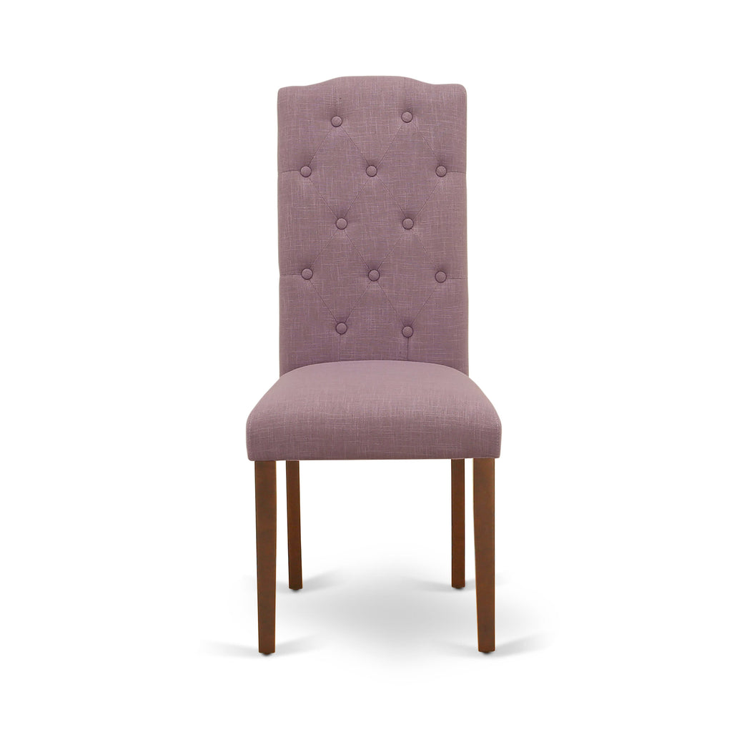 CEP3TGT Elegant Celina Parson Button Tufted Dining Chairs, Dahlia Linen Fabric Set of 2, Rich Mahogany Finish