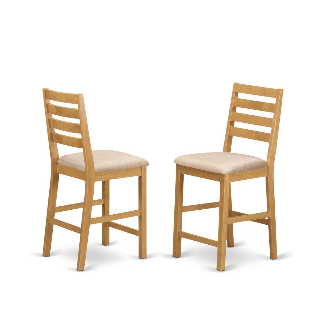 CFS-OWL-Y Café Counter Tall Barstools - Linen Fabric Upholstered Oak Wooden Chairs, Set of 2