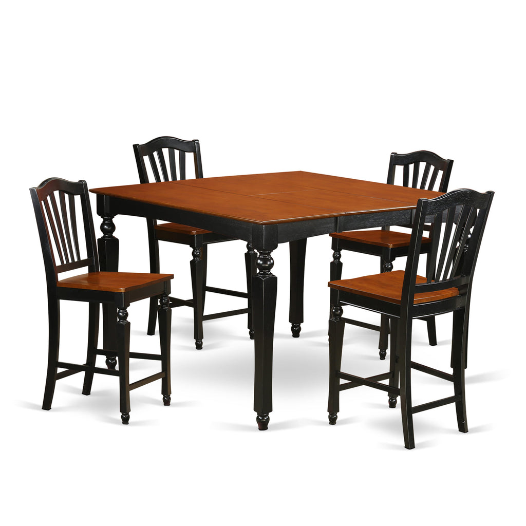 CHEL5-PF2-A 5-Piece Dining Set with Butterfly Leaf Table & Chairs, 54 Elegance in Black & Cherry