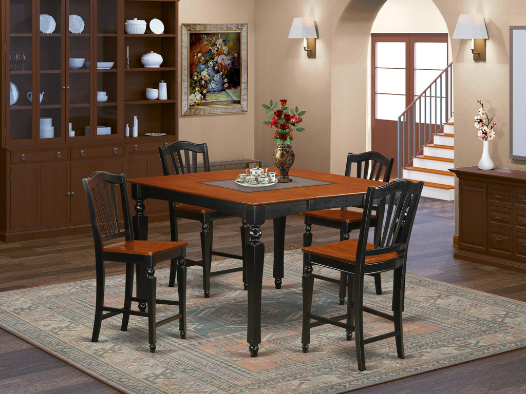 CHEL5-PF2-A 5-Piece Dining Set with Butterfly Leaf Table & Chairs, 54 Elegance in Black & Cherry