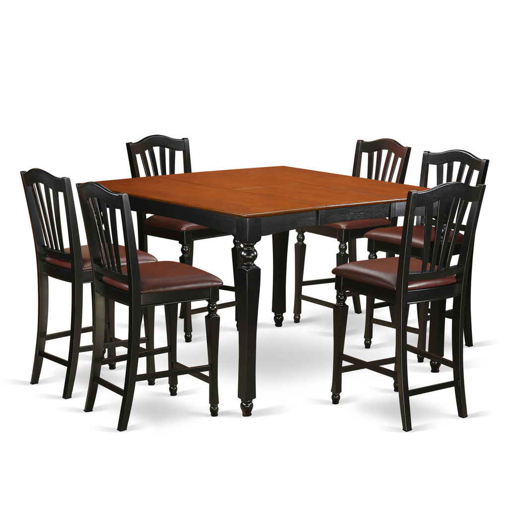 7-Piece Dining Set with Square Table and 6 Chairs CHEL7-MZ8-A7, Black & Cherry
