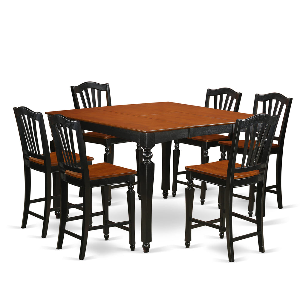 CHEL7-KLS-O 7 Pc Tall Dining Set with Extendable Table & Chairs, Black-Cherry Combo