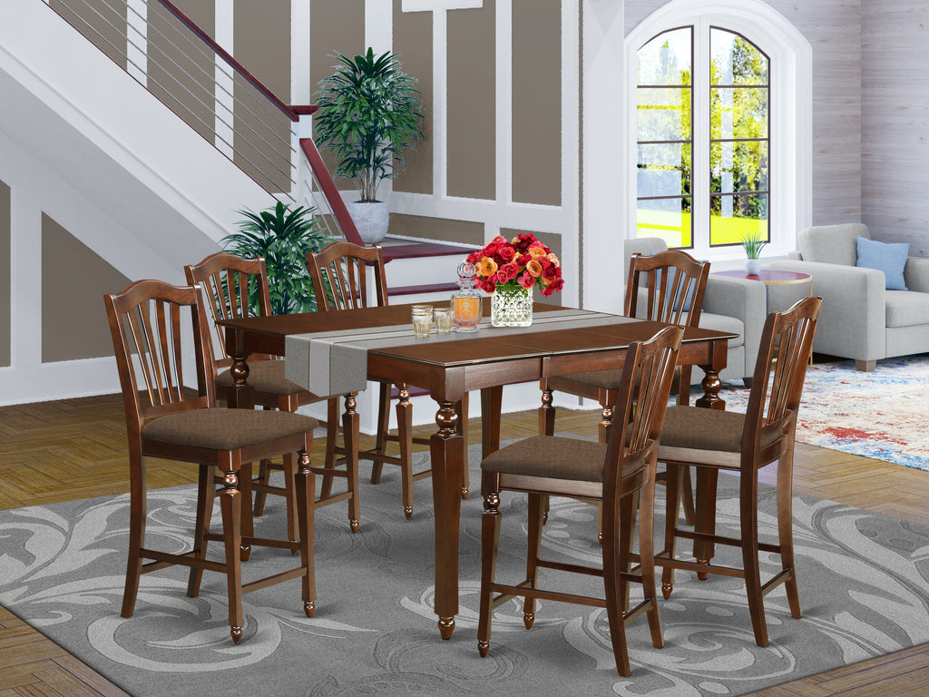 CHEL7-NKH-U 7-Piece Counter Height Dining Ensemble Includes Butterfly Leaf Table & Upholstered Chairs
