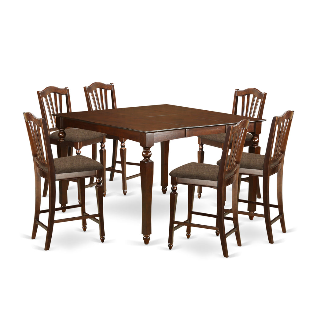 CHEL7-NKH-U 7-Piece Counter Height Dining Ensemble Includes Butterfly Leaf Table & Upholstered Chairs