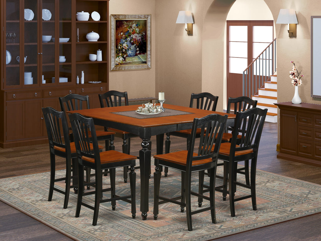 CHEL9-0OJ-B 9-Piece Square Dining Set with Butterfly Leaf, Black & Cherry, 54x54