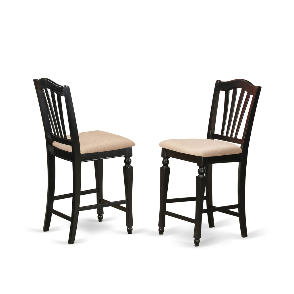 YACH3-6LI-8 3-Piece Counter Table Set with Rectangle Top & Linen Chairs in Black & Cherry Finish