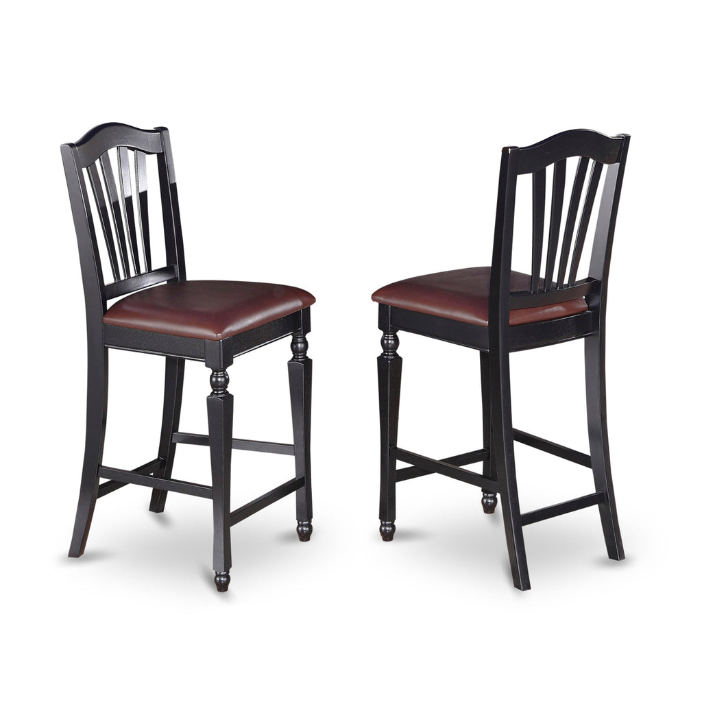 YACH5-Amazing Oaks Counter Height Dining Set in Black & Cherry Finish, Faux Leather Seating for 4, 30x48