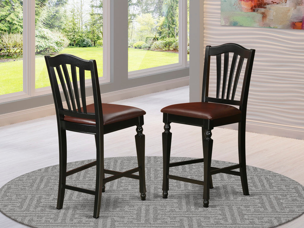 CHS-B0Y-6J Deluxe Counter Seating with Faux Leather Upholstery, Solid Wood Base, Pair in Jet Black