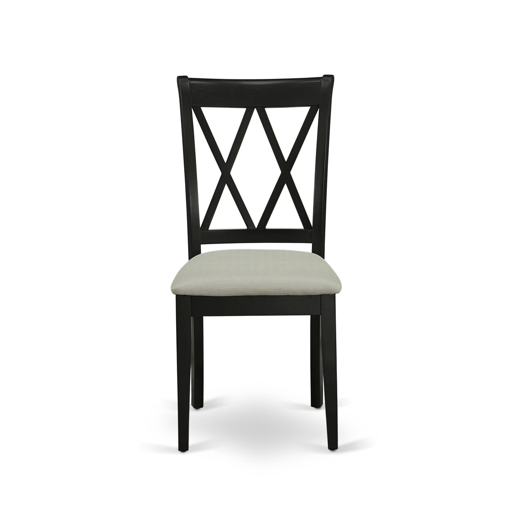 CLC-BD1-I Elegant Clarksville Pair of Linen Fabric Upholstered Dining Wood Chairs in Black Finish