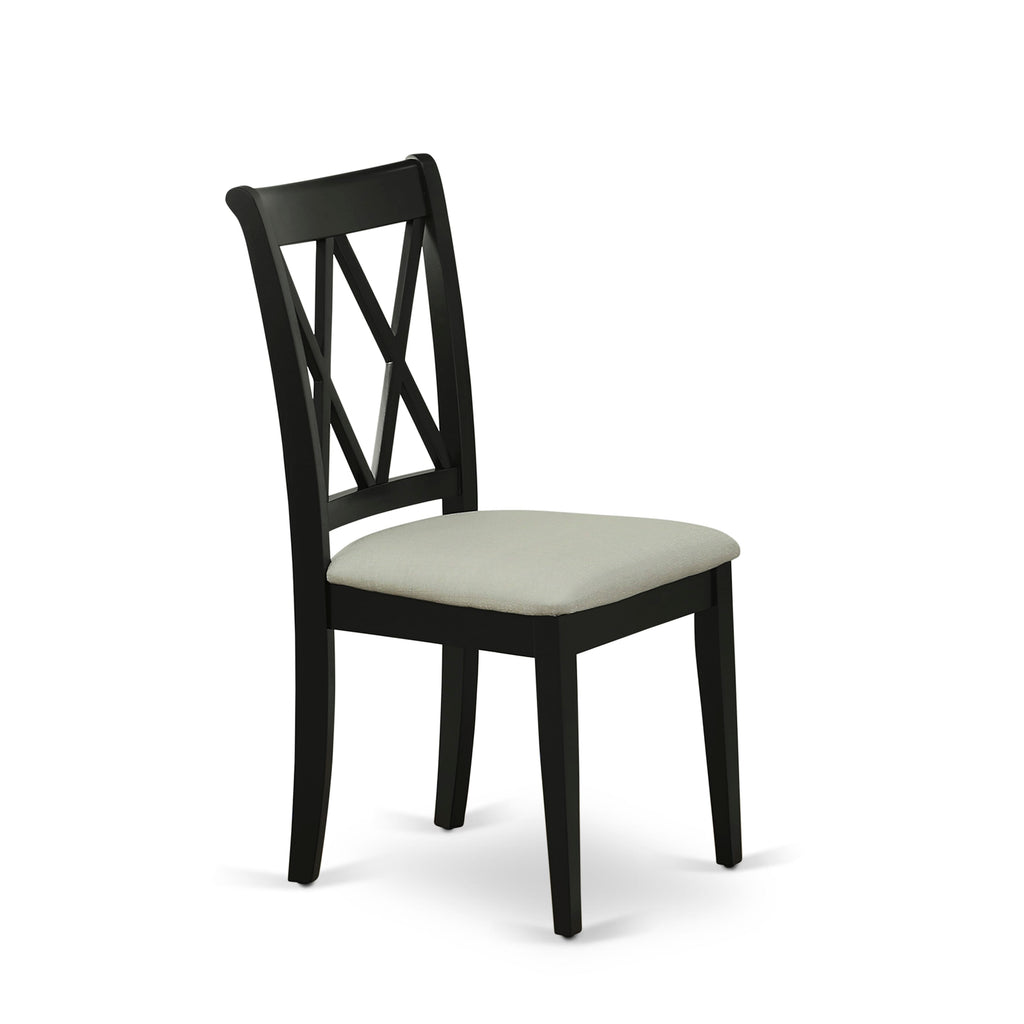 CLC-BD1-I Elegant Clarksville Pair of Linen Fabric Upholstered Dining Wood Chairs in Black Finish