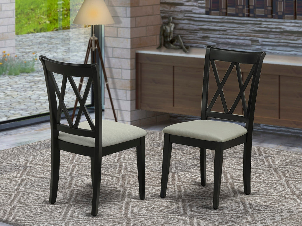 CLC-BD1-I Elegant Clarksville Pair of Linen Fabric Upholstered Dining Wood Chairs in Black Finish