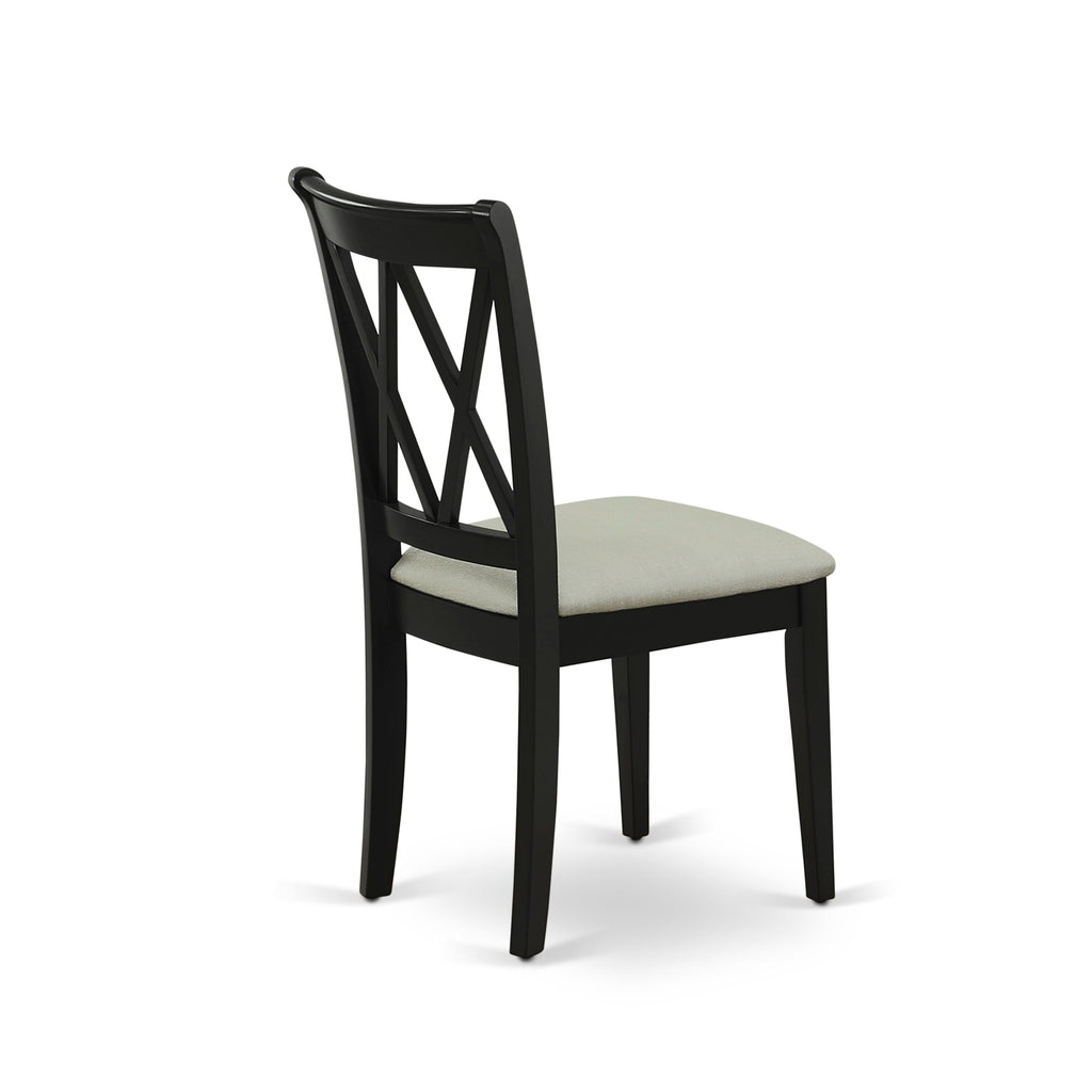 CLC-BD1-I Elegant Clarksville Pair of Linen Fabric Upholstered Dining Wood Chairs in Black Finish