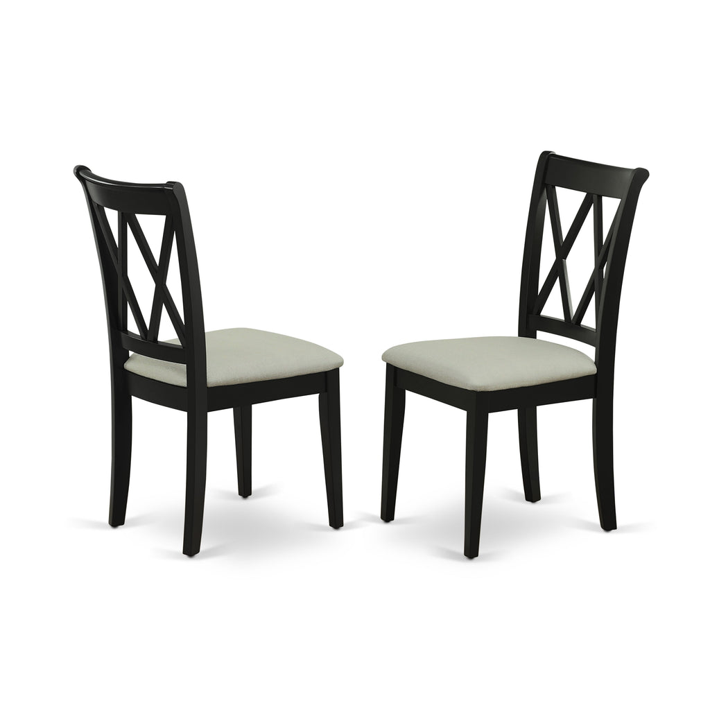 CLC-BD1-I Elegant Clarksville Pair of Linen Fabric Upholstered Dining Wood Chairs in Black Finish
