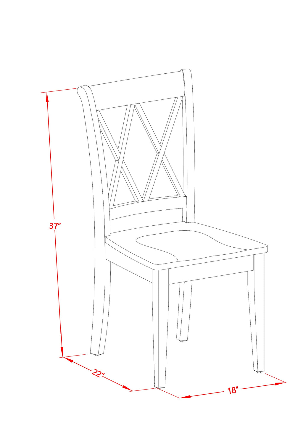 CLC-BRI-T Clarksville Dining Chairs - Double Cross Design with Wooden Seats, Set of 2 in Buttermilk Cherry