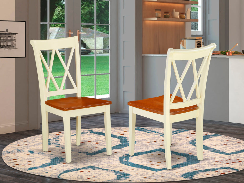 CLC-BRI-T Clarksville Dining Chairs - Double Cross Design with Wooden Seats, Set of 2 in Buttermilk Cherry
