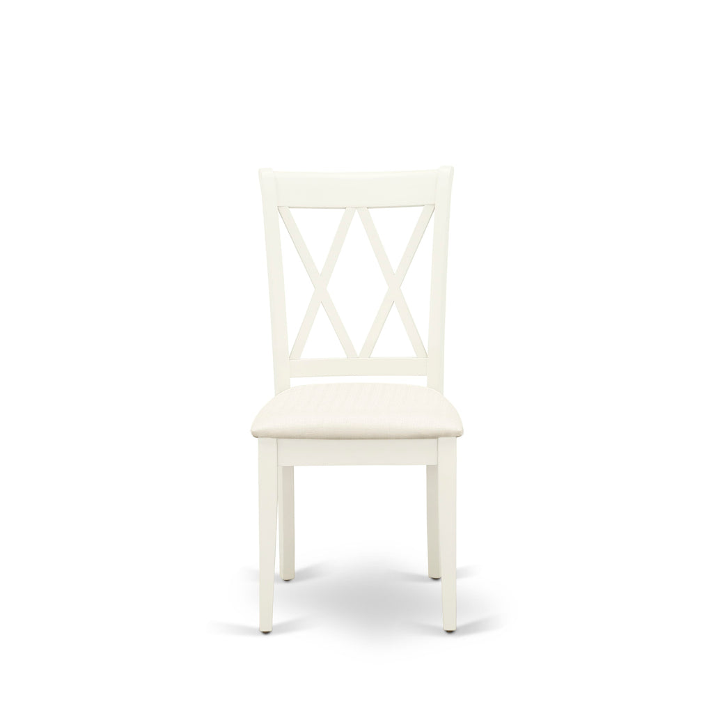 CLC-LN8-T Set of 2 Dining Chairs with Linen Fabric Upholstery in Wood, Classic Elegance in White for Kitchens and Dining Spaces