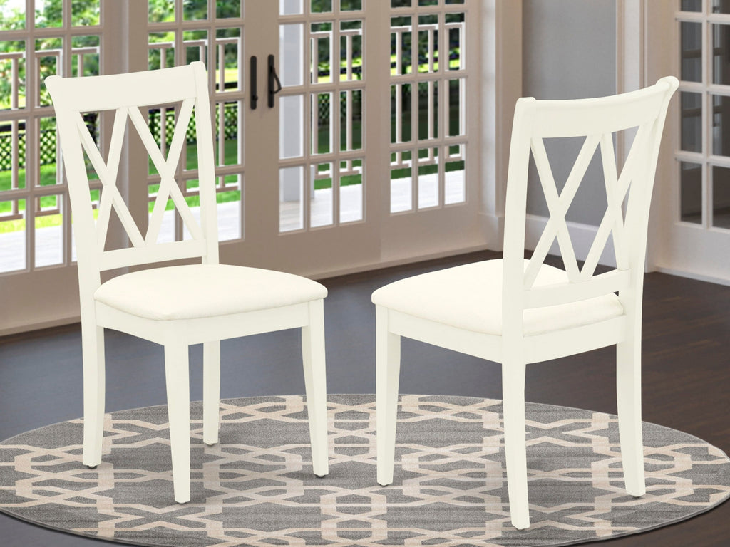 CLC-LN8-T Set of 2 Dining Chairs with Linen Fabric Upholstery in Wood, Classic Elegance in White for Kitchens and Dining Spaces