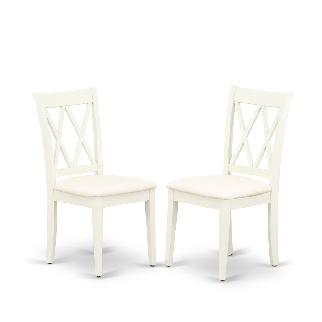 CLC-LN8-T Set of 2 Dining Chairs with Linen Fabric Upholstery in Wood, Classic Elegance in White for Kitchens and Dining Spaces