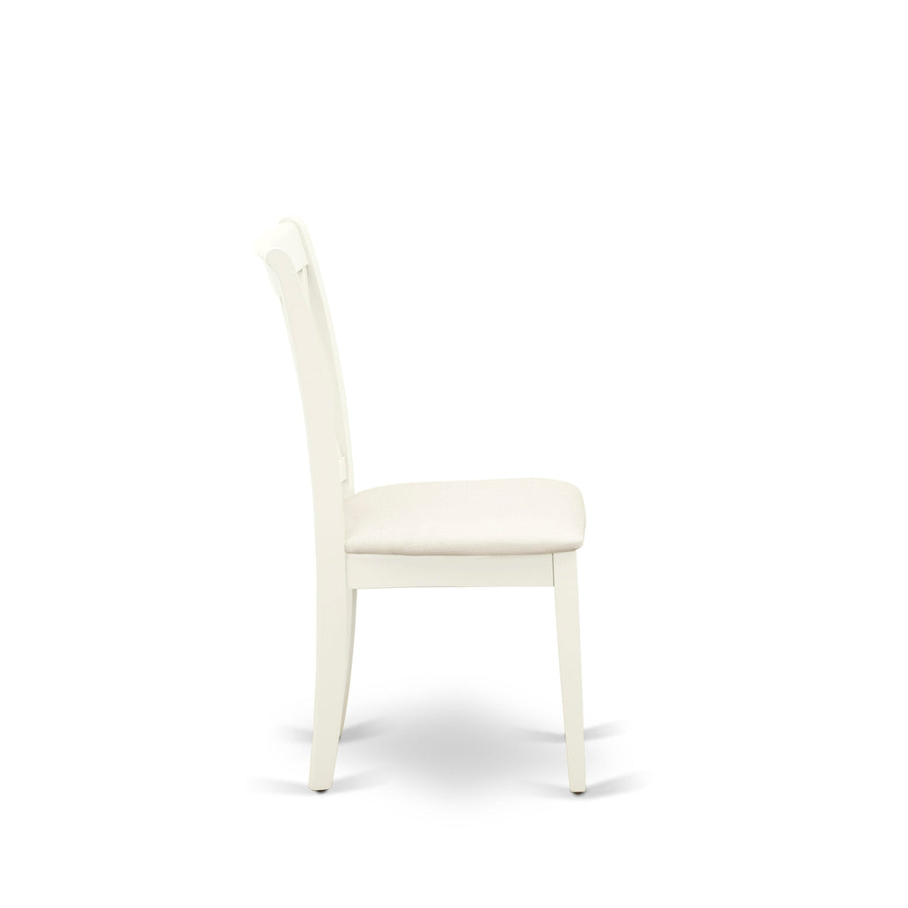 CLC-LN8-T Set of 2 Dining Chairs with Linen Fabric Upholstery in Wood, Classic Elegance in White for Kitchens and Dining Spaces