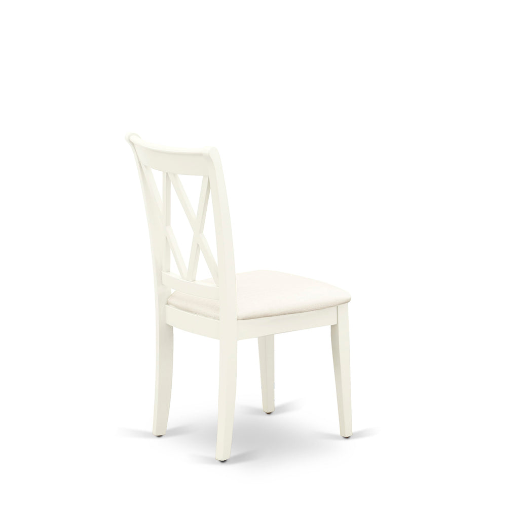 CLC-LN8-T Set of 2 Dining Chairs with Linen Fabric Upholstery in Wood, Classic Elegance in White for Kitchens and Dining Spaces