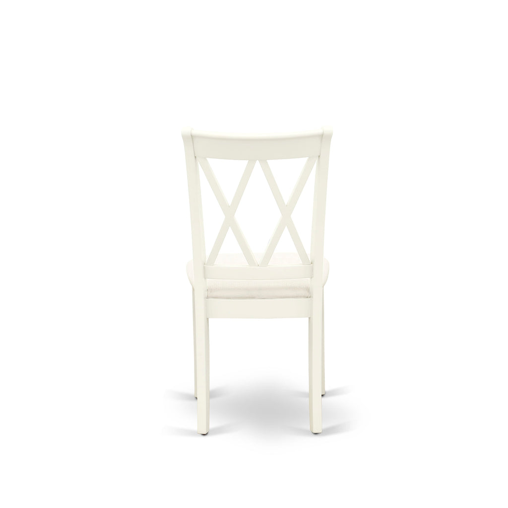 CLC-LN8-T Set of 2 Dining Chairs with Linen Fabric Upholstery in Wood, Classic Elegance in White for Kitchens and Dining Spaces
