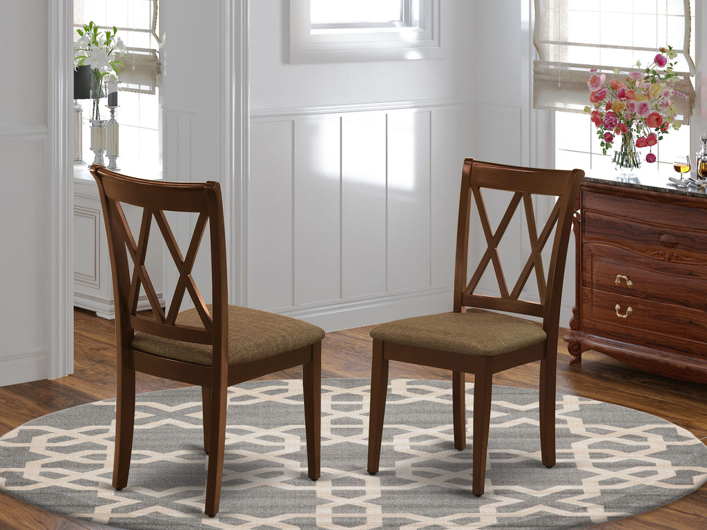 CLC-MPM-D Stylish Linen Fabric Clarksville Dining Chairs, Mahogany, Pair of Upholstered Wood Seating