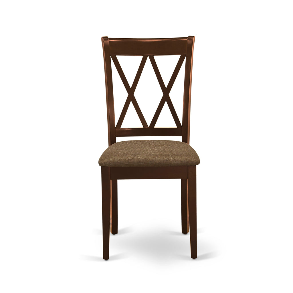 CLC-MPM-D Stylish Linen Fabric Clarksville Dining Chairs, Mahogany, Pair of Upholstered Wood Seating