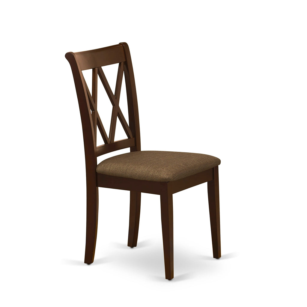 CLC-MPM-D Stylish Linen Fabric Clarksville Dining Chairs, Mahogany, Pair of Upholstered Wood Seating