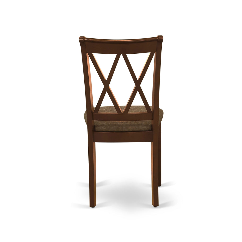 CLC-MPM-D Stylish Linen Fabric Clarksville Dining Chairs, Mahogany, Pair of Upholstered Wood Seating