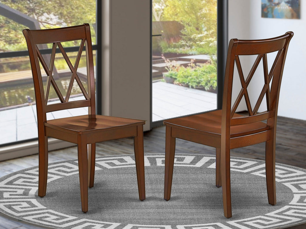CLC-MBV-U Solid Wood Dining Chairs - Double Cross Back Design, Mahogany Finish, Set of 2