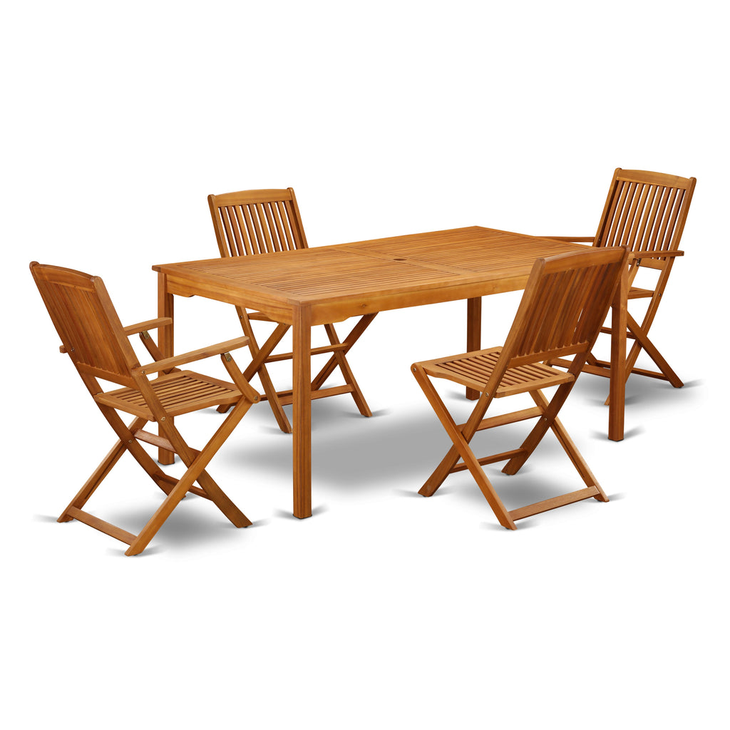 CMCM5RSG7C 5-Piece Outdoor Dining Ensemble Rectangular Acacia Table & 4 Versatile Chairs, Natural Finish