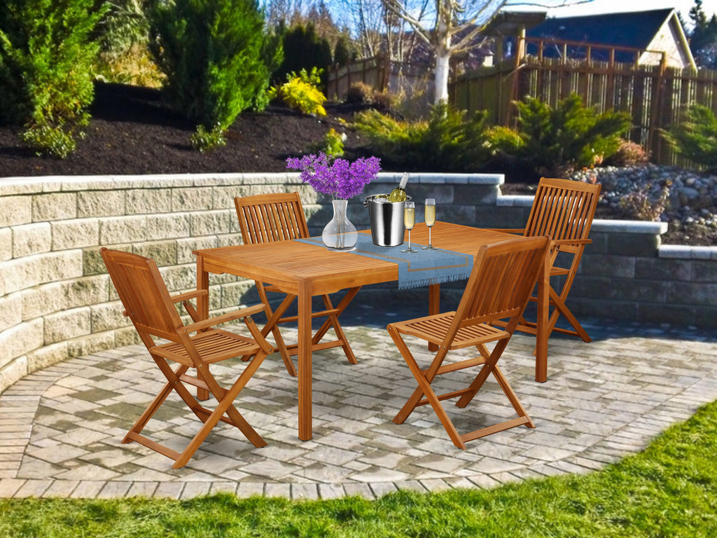 CMCM5RSG7C 5-Piece Outdoor Dining Ensemble Rectangular Acacia Table & 4 Versatile Chairs, Natural Finish