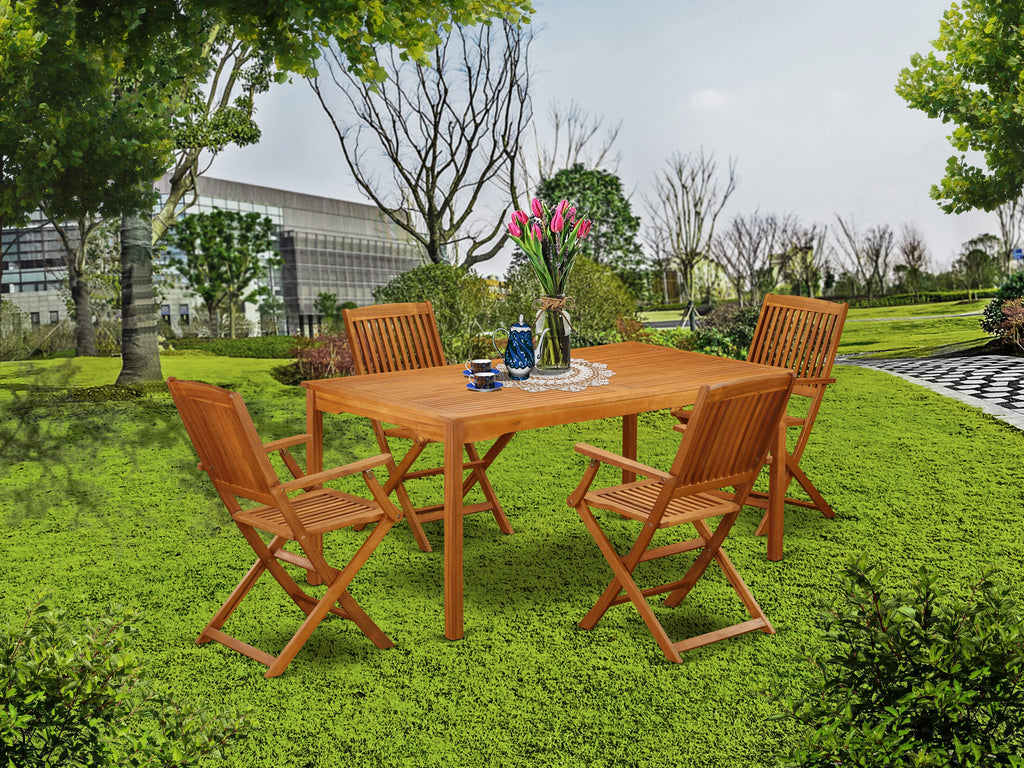 CMCM5AHAM 5 Piece Outdoor Patio Dining Set with 36x66 Inch Acacia Table & 4 Foldable Chairs in Natural