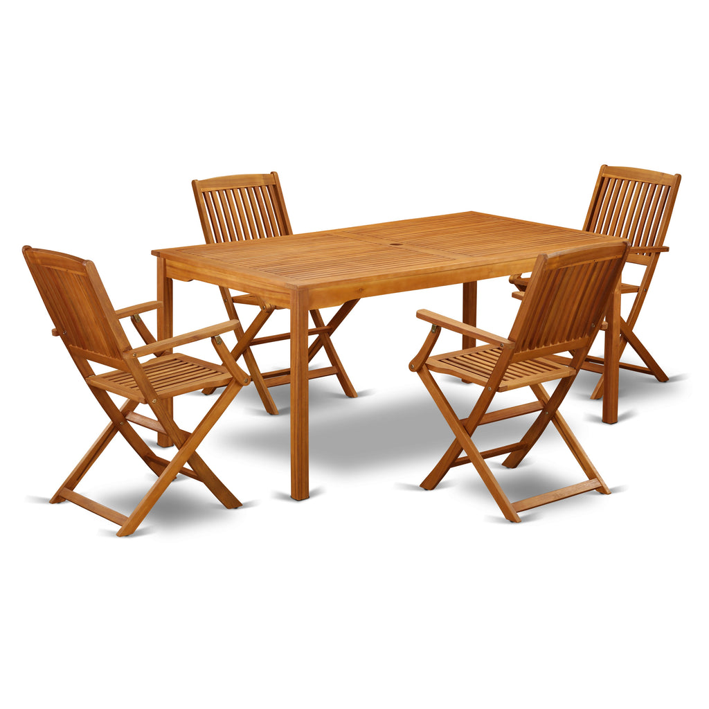 CMCM5AHAM 5 Piece Outdoor Patio Dining Set with 36x66 Inch Acacia Table & 4 Foldable Chairs in Natural
