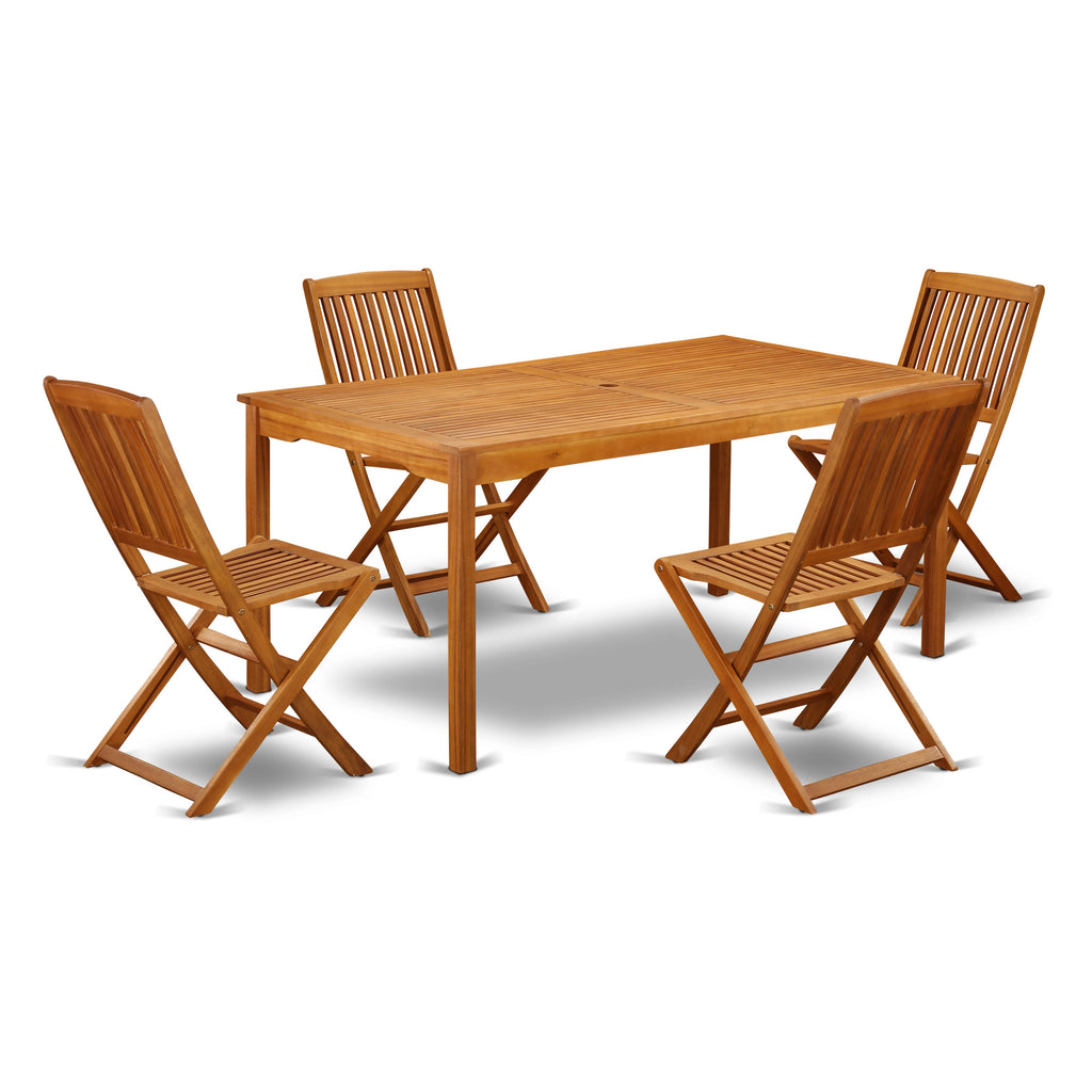 CMCM50LM3 Versatile 5 Piece Patio Set with Acacia Wood Table & 4 Foldable Chairs, Ideal for Outdoor Dining