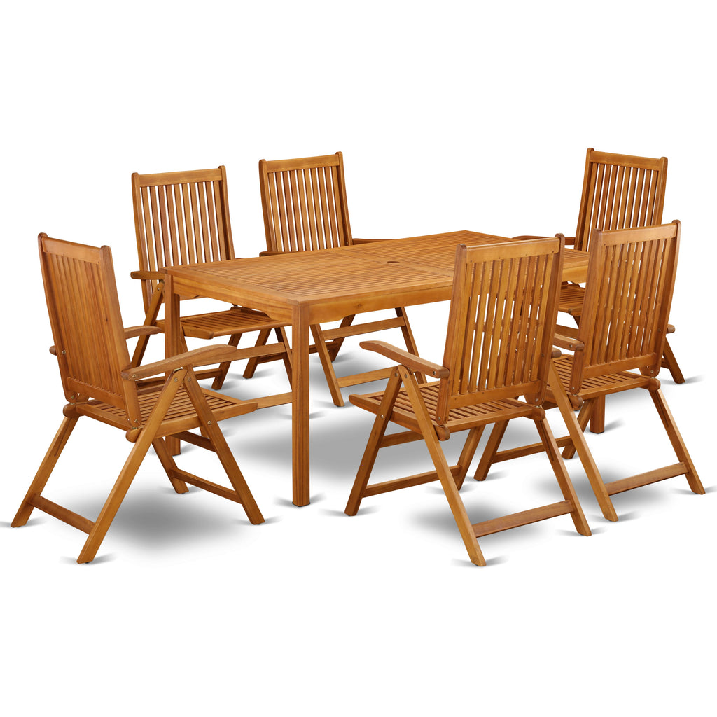CMCZN7P1 Enhancing Garden Ambiance with a 7-Piece Dining Set Featuring Adjustable Chairs and Sturdy Wood Table