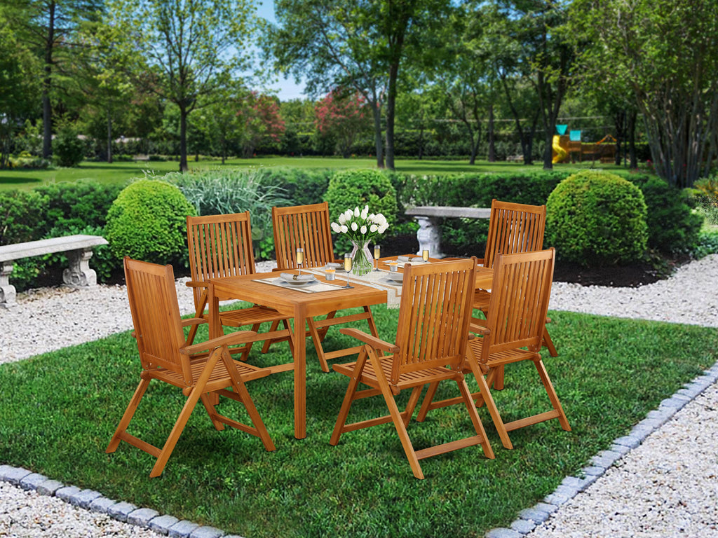 CMCZN7P1 Enhancing Garden Ambiance with a 7-Piece Dining Set Featuring Adjustable Chairs and Sturdy Wood Table