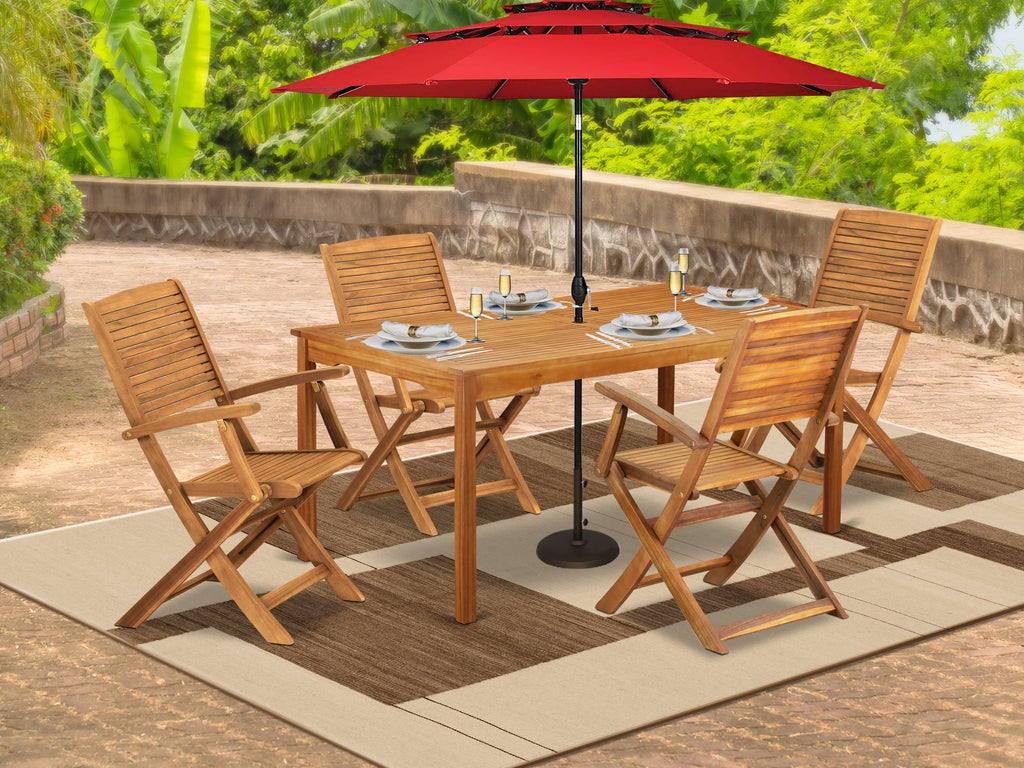 CMHD59X38 Outdoor Patio Dining Set with Rectangle Acacia Table & 4 Folding Chairs, 36x66 inch