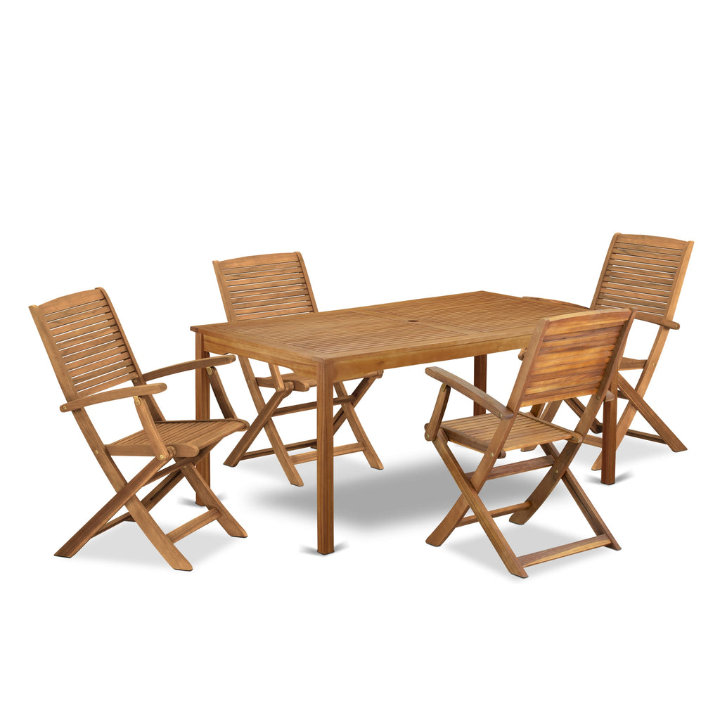 CMHD59X38 Outdoor Patio Dining Set with Rectangle Acacia Table & 4 Folding Chairs, 36x66 inch