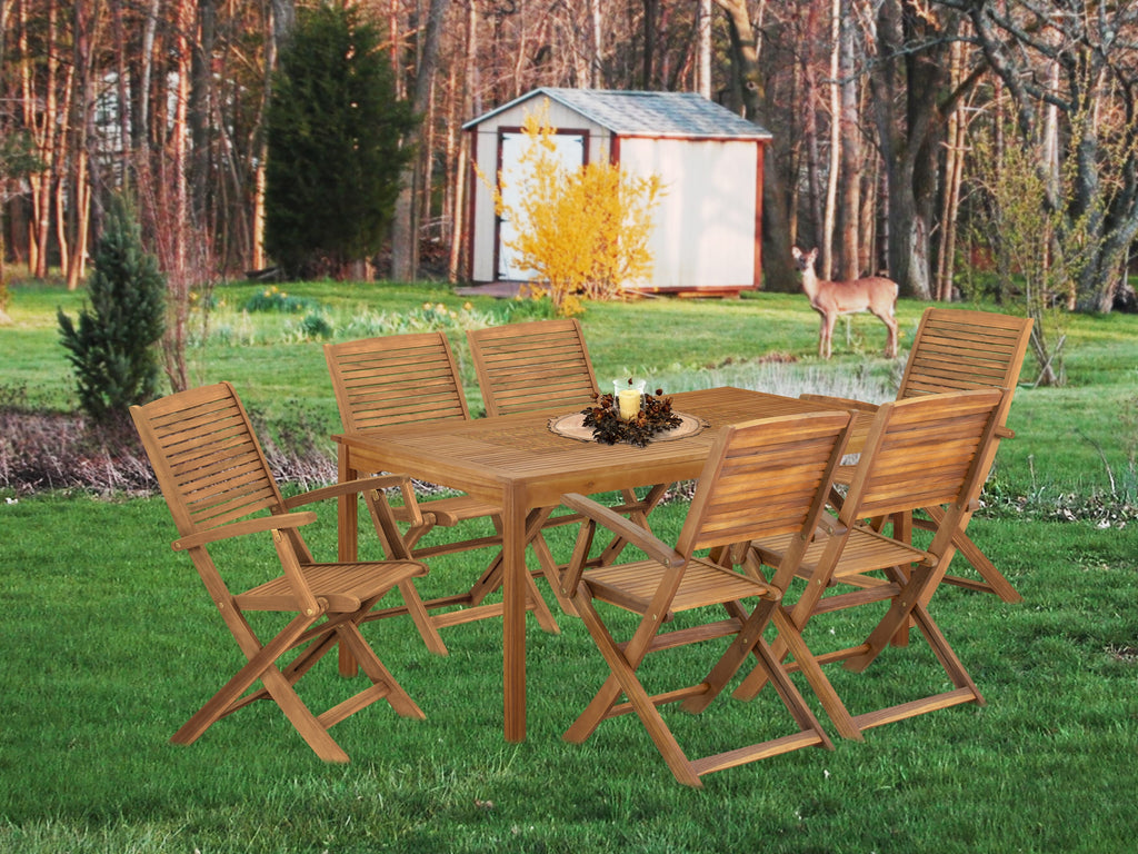 CMHD74SSF Outdoor 7-Piece Patio Dining Set with Spacious Rectangle Acacia Table & 6 Folding Chairs