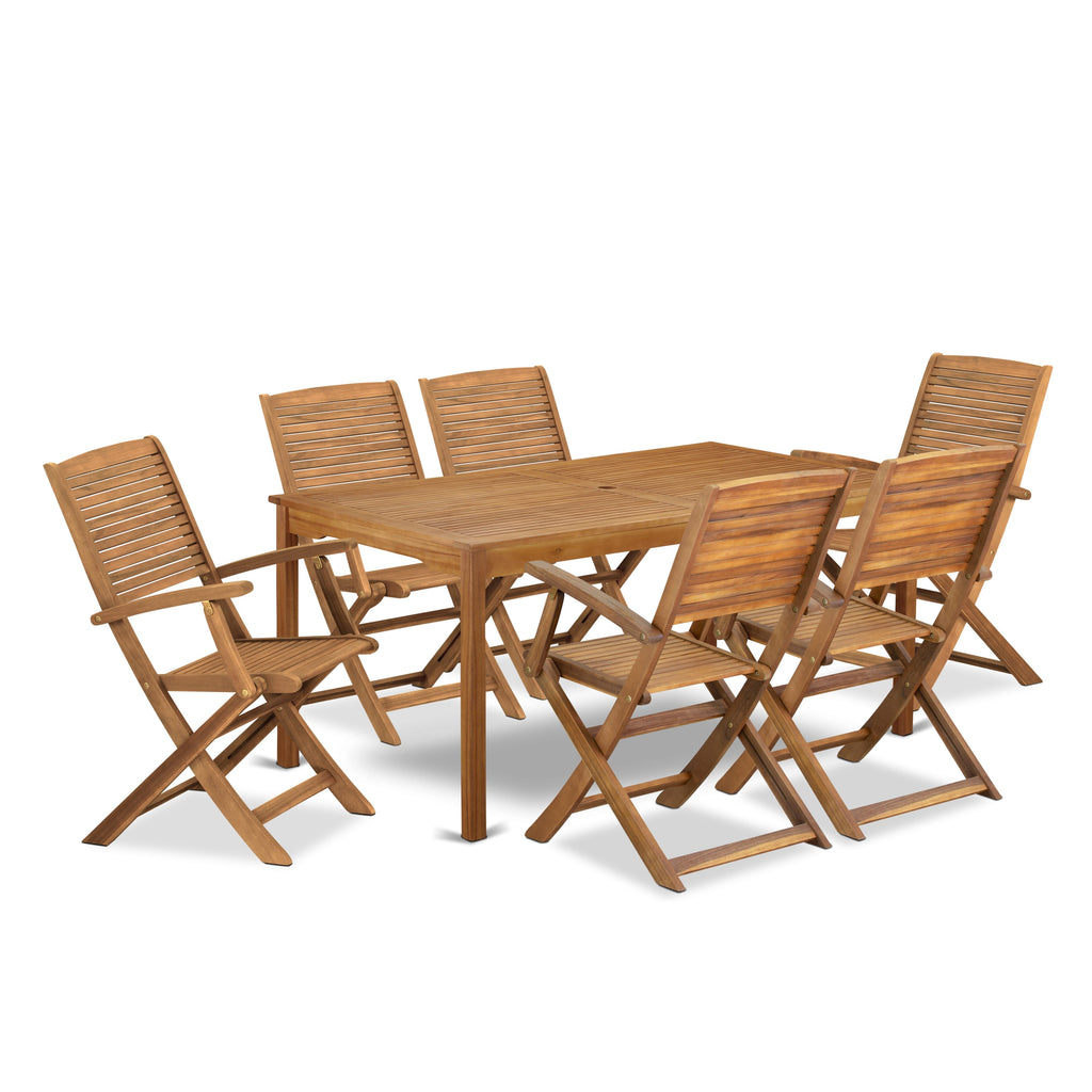 CMHD74SSF Outdoor 7-Piece Patio Dining Set with Spacious Rectangle Acacia Table & 6 Folding Chairs